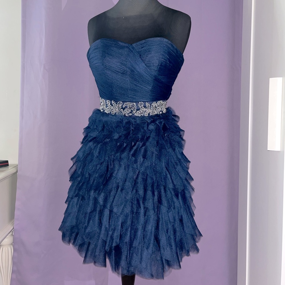 Deep blue dress with silver designs
